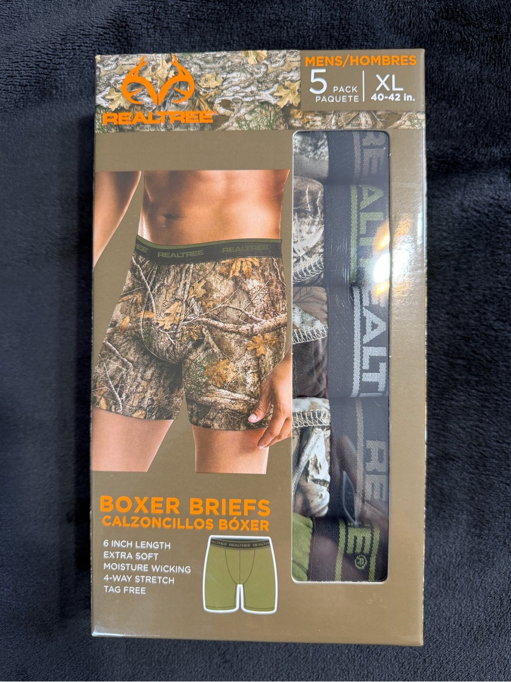 Realtree Men's Camo Boxer Briefs - XL, Pack of 5 - Brown/Green Camo